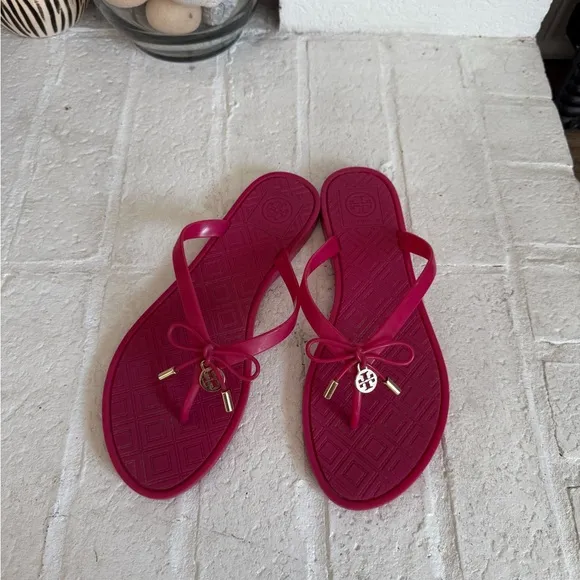 Tory Burch Women's Pink Jelly Bow Thong Slide Sandals Size 7