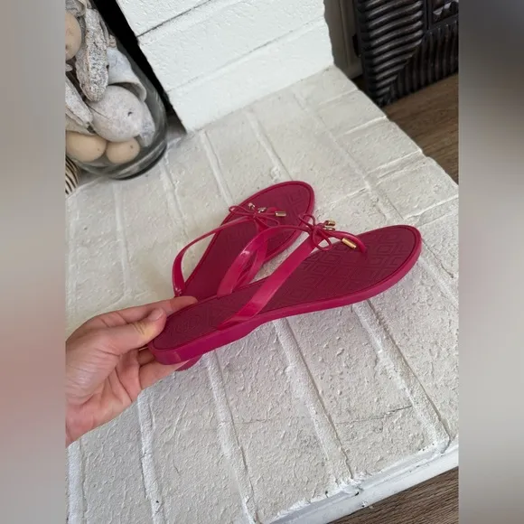 Tory Burch Women's Pink Jelly Bow Thong Slide Sandals Size 7