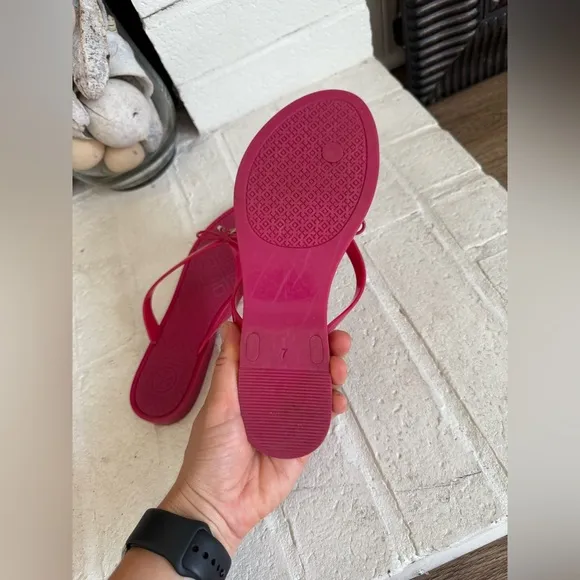 Tory Burch Women's Pink Jelly Bow Thong Slide Sandals Size 7