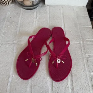 Tory Burch Women's Pink Jelly Bow Thong Slide Sandals Size 7