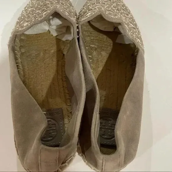 Tory Burch Yasmin Taupe Reflective Mirror Espadrille Flats
