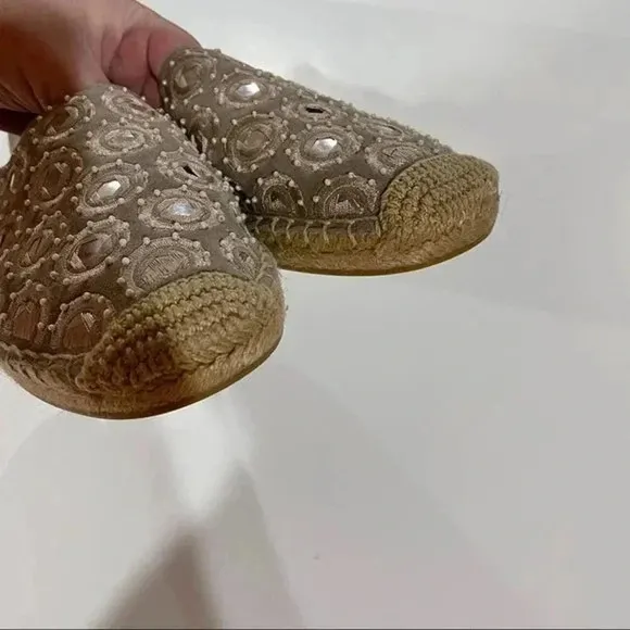 Tory Burch Yasmin Taupe Reflective Mirror Espadrille Flats