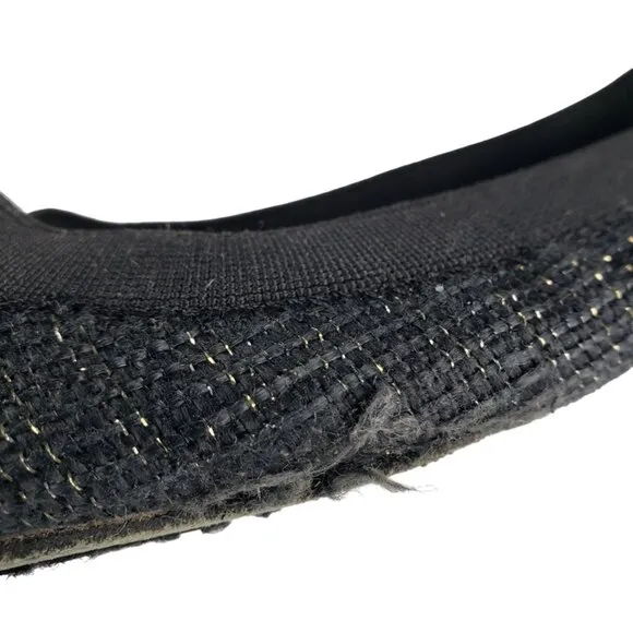 Tory Burch Caroline Arabia Black Elastic Flats 10M, Flaws