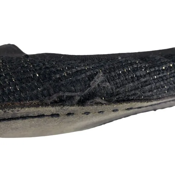 Tory Burch Caroline Arabia Black Elastic Flats 10M, Flaws