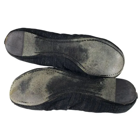 Tory Burch Caroline Arabia Black Elastic Flats 10M, Flaws