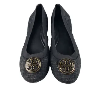 Tory Burch Caroline Arabia Black Elastic Flats 10M, Flaws