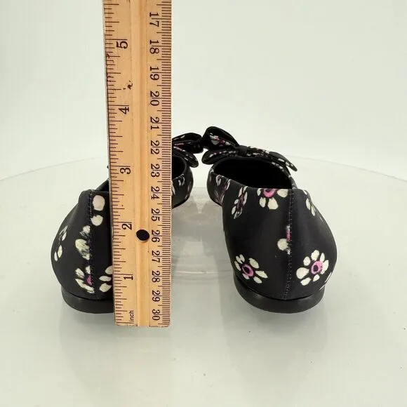 Tory Burch Rosalind Ballet Flats Women's Size 5 Black Floral Satin Bow Pointed