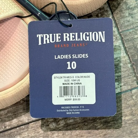 True Religion Women's Meg Slip On Slides Nude Size 10 NWT