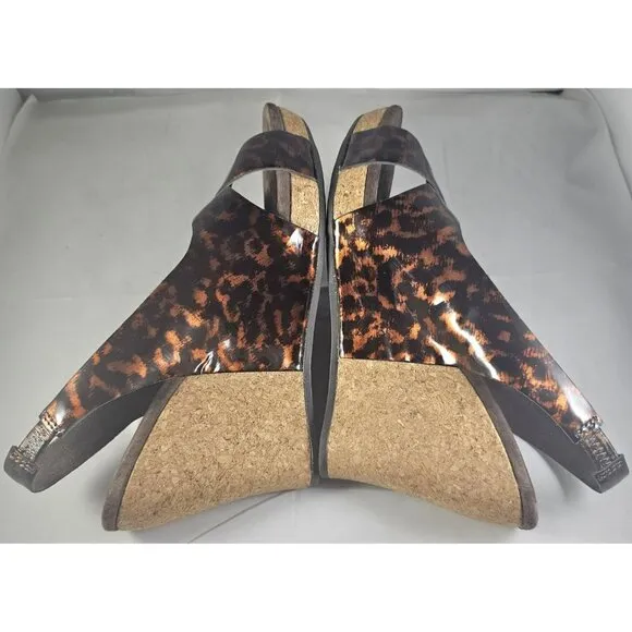UGG 1926 HAZEL Tortoise Patent Leather Cork Wedge Slingback Sandal Size 6