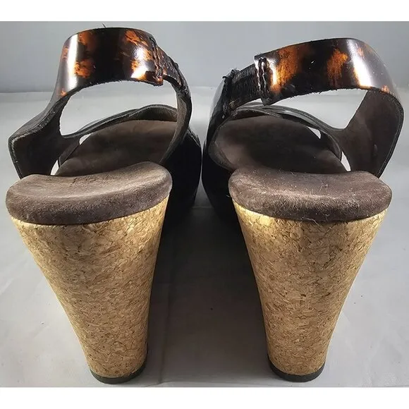UGG 1926 HAZEL Tortoise Patent Leather Cork Wedge Slingback Sandal Size 6