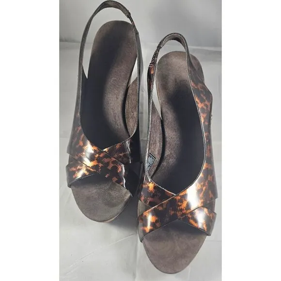 UGG 1926 HAZEL Tortoise Patent Leather Cork Wedge Slingback Sandal Size 6