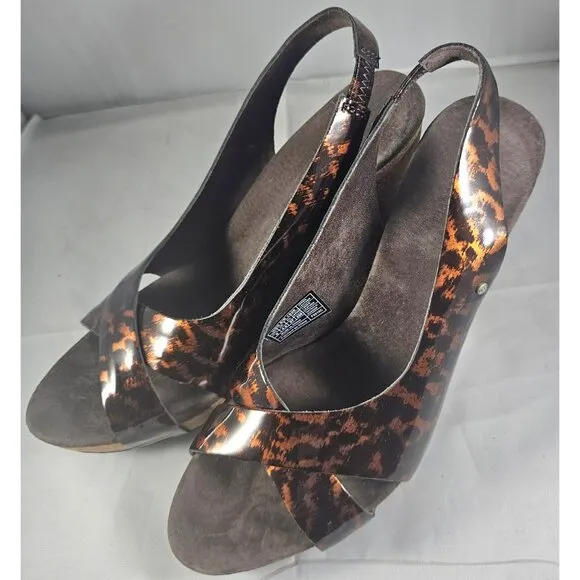 UGG 1926 HAZEL Tortoise Patent Leather Cork Wedge Slingback Sandal Size 6