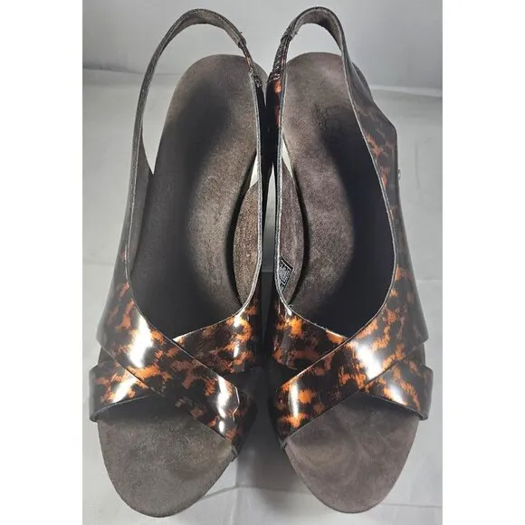 UGG 1926 HAZEL Tortoise Patent Leather Cork Wedge Slingback Sandal Size 6