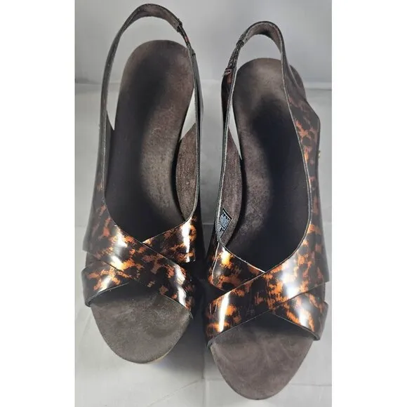 UGG 1926 HAZEL Tortoise Patent Leather Cork Wedge Slingback Sandal Size 6