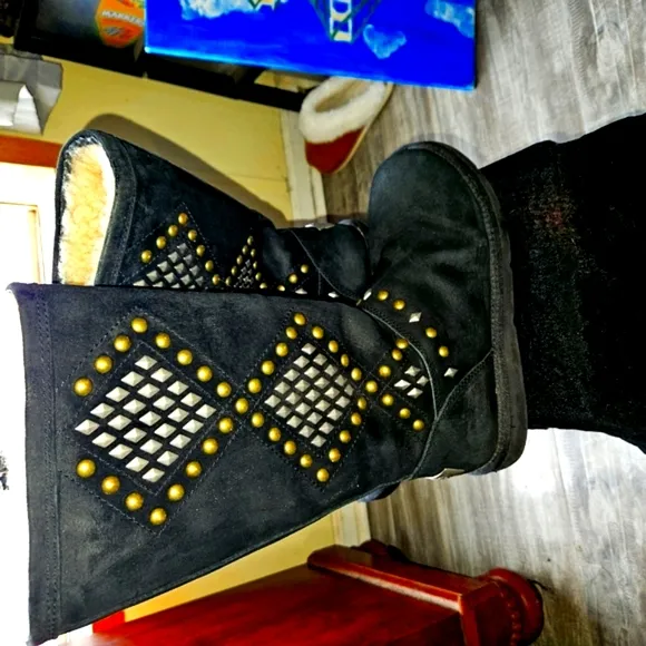 UGG Black Studded Boots with Silver &amp; Gold Accents.