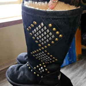 UGG Black Studded Boots with Silver &amp; Gold Accents.