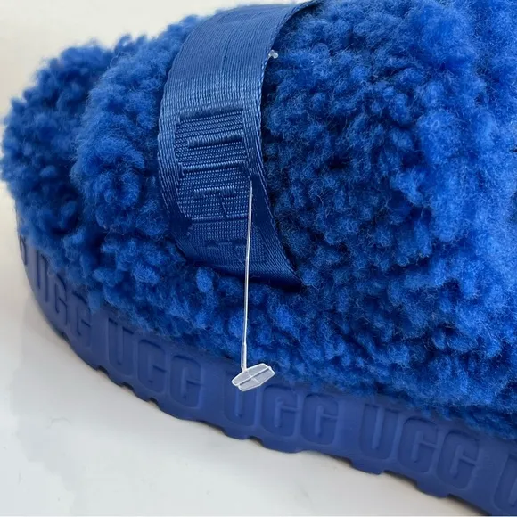 Ugg Blue Fluffita Flatform Slides Sheepskin Sandal Slipper Women’s Size 6 NEW