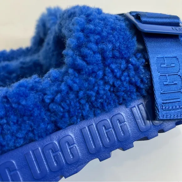 Ugg Blue Fluffita Flatform Slides Sheepskin Sandal Slipper Women’s Size 6 NEW