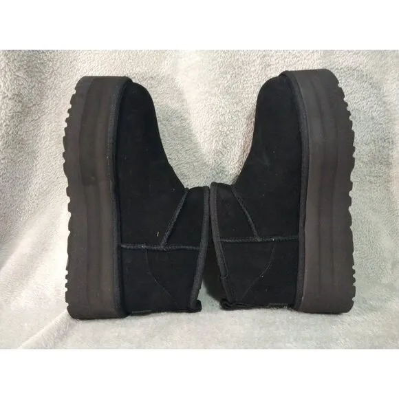 UGG Boots Womens 9 Black Suede Fur Classic Ultra Mini Platform Ankle Box