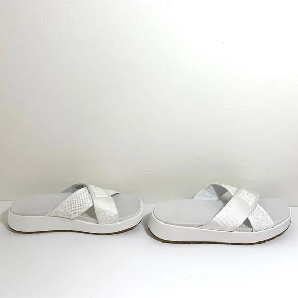 UGG Emily Mesh Slides Sandals Slip On Cross Strap Platform White Size 8 NEW