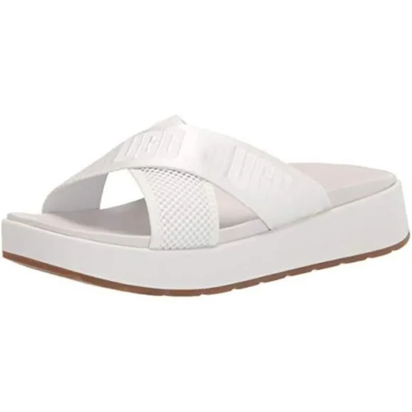 UGG Emily Mesh Slides Sandals Slip On Cross Strap Platform White Size 8 NEW
