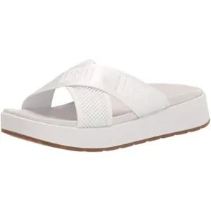UGG Emily Mesh Slides Sandals Slip On Cross Strap Platform White Size 8 NEW