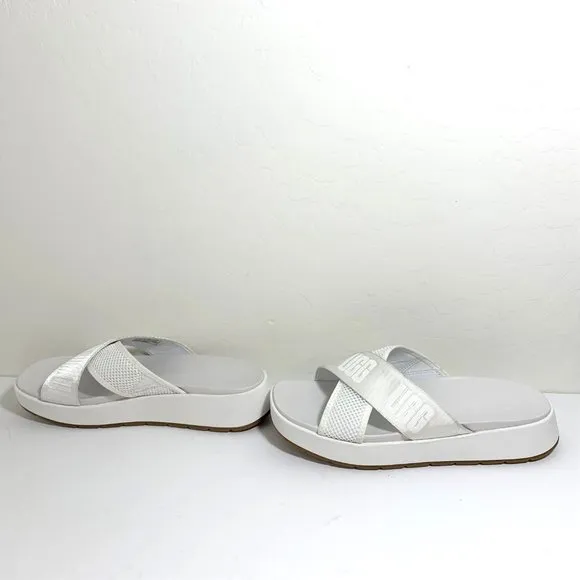 UGG Emily Mesh Slides Sandals Slip On Cross Strap Platform White Size 8 NEW