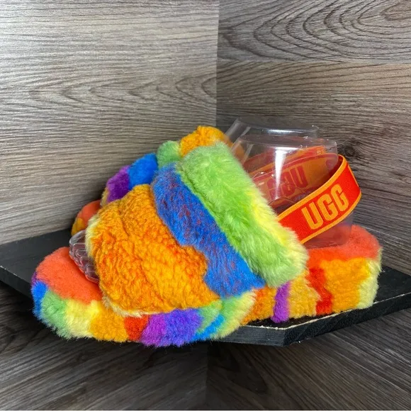 Ugg fluff yeah slide cali collage rainbow multicolor slippers sandals