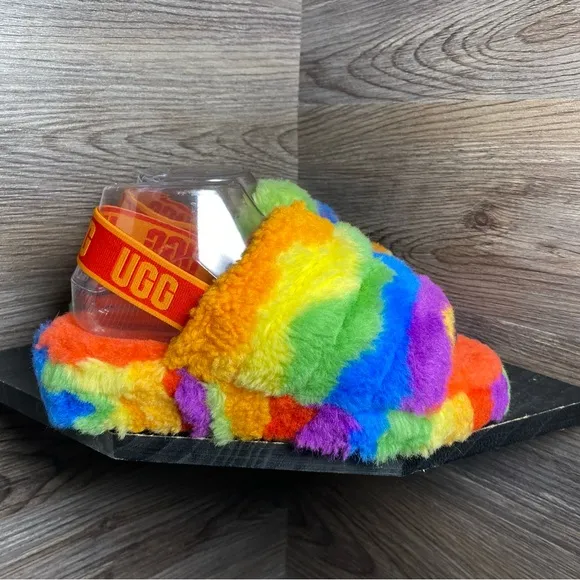 Ugg fluff yeah slide cali collage rainbow multicolor slippers sandals