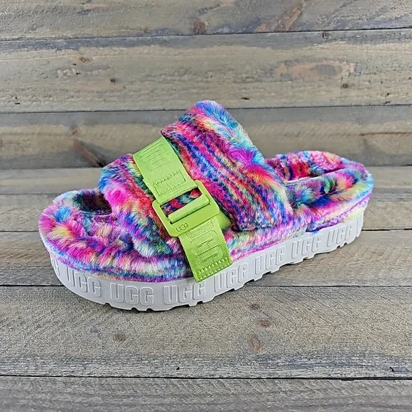 UGG Fluffita Pixelate Women's Slide Sandal Faux Fur Multicolor