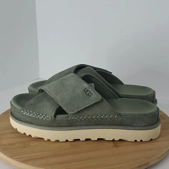 UGG Goldenstar Cross Slide Sandals Moss Green Women's Size US 7.5 EU 38.5 NWB