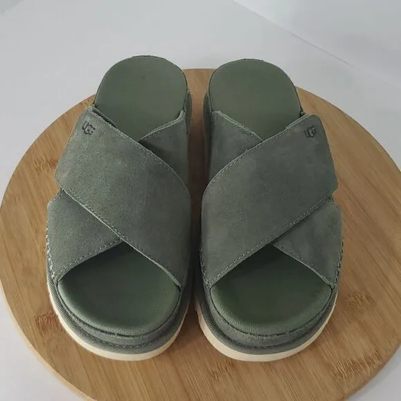 UGG Goldenstar Cross Slide Sandals Moss Green Women's Size US 7.5 EU 38.5 NWB