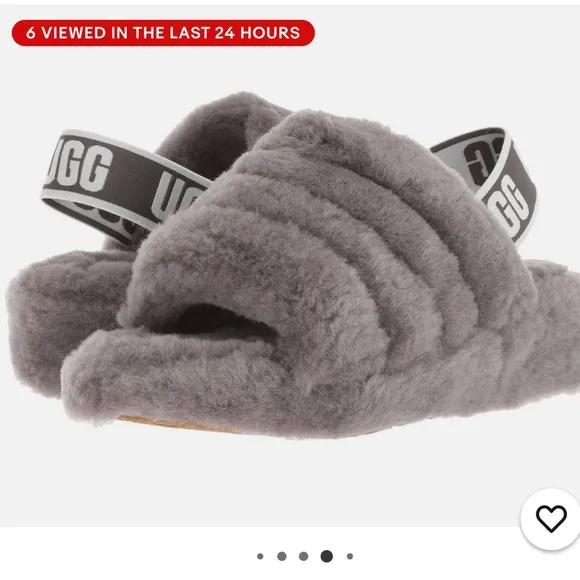 UGG Gray Fluffy Slide Sandals