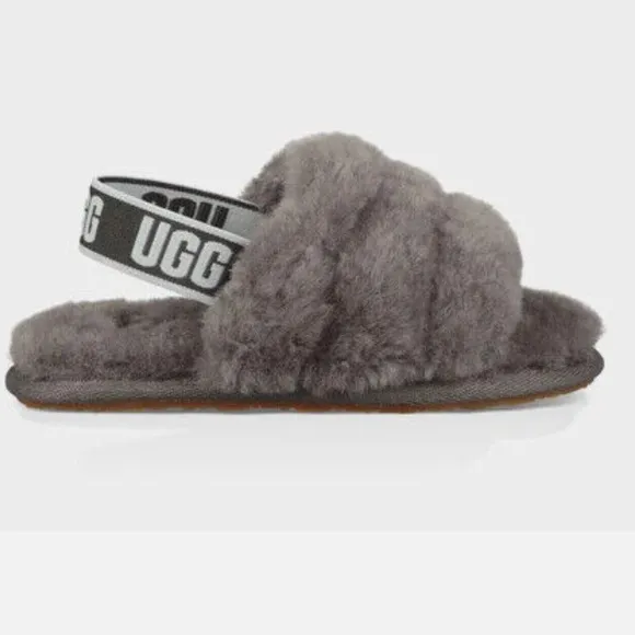 UGG Gray Fluffy Slide Sandals