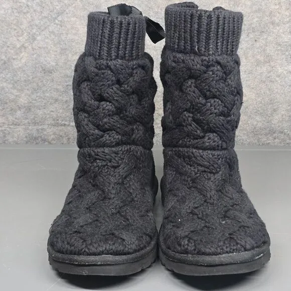 UGG Heather Black Cable Knit Lace Up Isla‎ Boots Women's 6