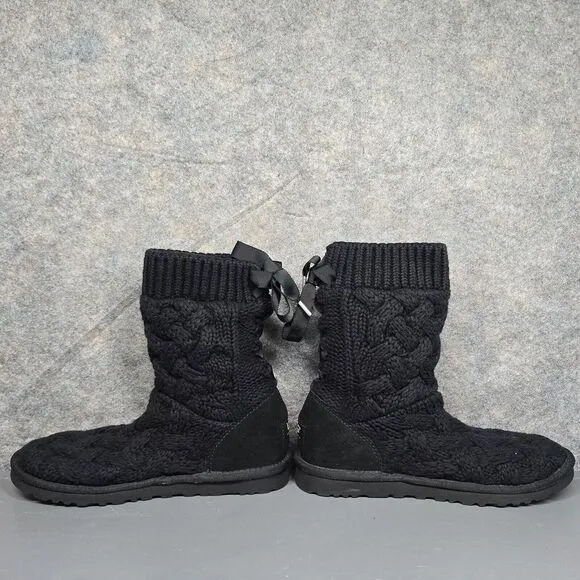 UGG Heather Black Cable Knit Lace Up Isla‎ Boots Women's 6