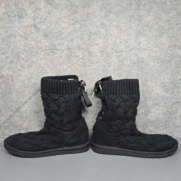 UGG Heather Black Cable Knit Lace Up Isla‎ Boots Women's 6