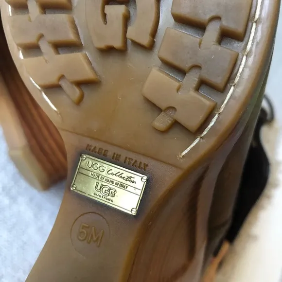 UGG Leather Caprera Wedge Bootie Sheepskin 5 Flint