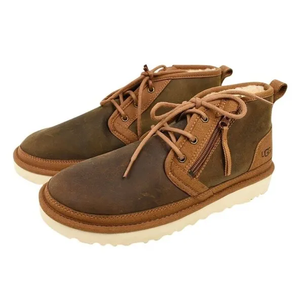 UGG Mens Brown Neumel Zip Lace-Up Ankle Boots Sheepskin Lining Size 10