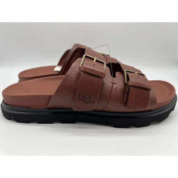 UGG Men's Capitola Buckle Slide Cognac Brown Leather Sandals 1153102 Size 11