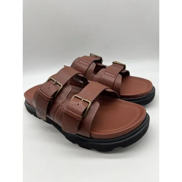 UGG Men's Capitola Buckle Slide Cognac Brown Leather Sandals 1153102 Size 11