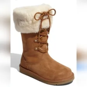 UGG Montclair Boots 1892 Tan Shearling &amp; Suede Lace Up Women’s Size 8 very good
