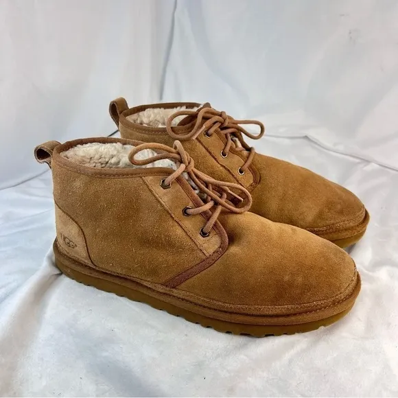UGG Neumel Chestnut Lace-Up Fur-Lined Suede Boots Men’s  Size 10