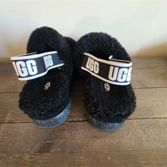 UGG OH FLUFFITA BLACK SHEEPSKIN SLIPPER SLIDE SANDALS 1120876 Size 8