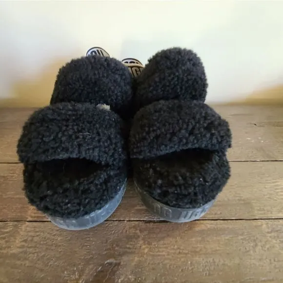 UGG OH FLUFFITA BLACK SHEEPSKIN SLIPPER SLIDE SANDALS 1120876 Size 8