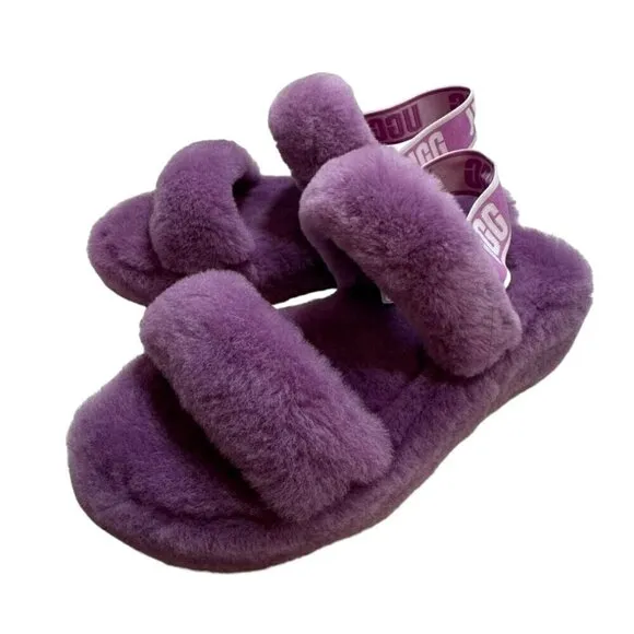 UGG Oh Yeah  Shearling Slide, Magnolia/Purple, USA Womens Size 7 New