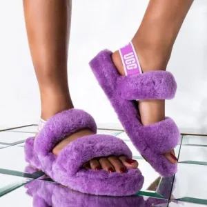 UGG Oh Yeah  Shearling Slide, Magnolia/Purple, USA Womens Size 7 New