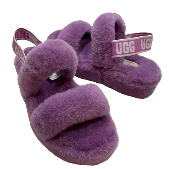 UGG Oh Yeah  Shearling Slide, Magnolia/Purple, USA Womens Size 7 New