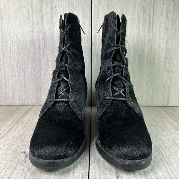 UGG Oriana Exotic Black Cow hair Lace Up Platform Heeled Boots Women’s Size 6