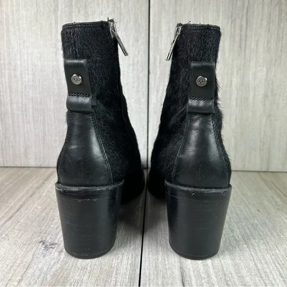 UGG Oriana Exotic Black Cow hair Lace Up Platform Heeled Boots Women’s Size 6